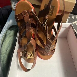 Dolce Vita Brown and Orange Wedges with Strappy Design